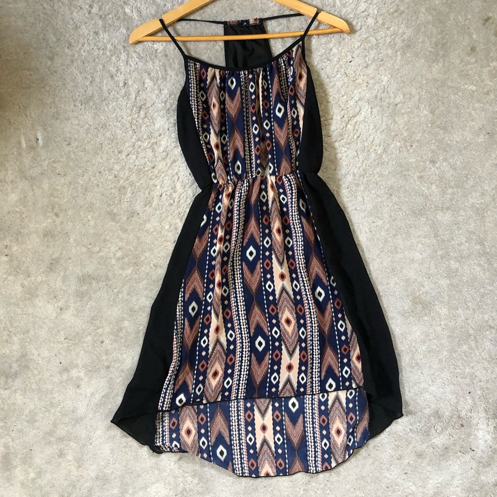 Black tribal high low dress